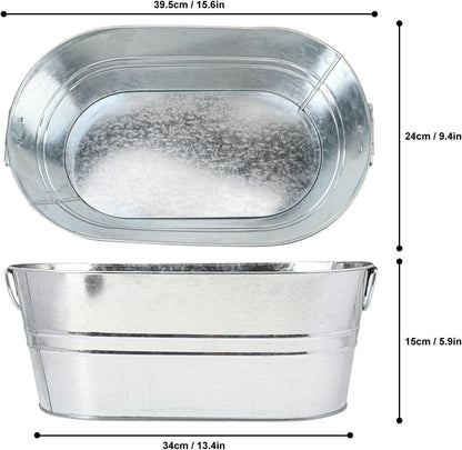 3 PCS 15.3 x 9 x 6 inches Black Metal Galvanized Tub with Handles, 3 Gallon Galvanized Beverage Tubs for Parties, Large Metal Drink Ice Buckets for Beer, Wine, Cocktails & Outdoor Events