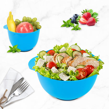 BoxedHome Nesting Plastic Mixing Bowl Set With Pour Spout, Microwave and Dishwasher Safe, BPA free Non-Slip Base, Set of 4 Size 1.7, 2.5, 3.5 and 4.5qt, Great for Prepping, Baking, Cooking (Dark Blue)
