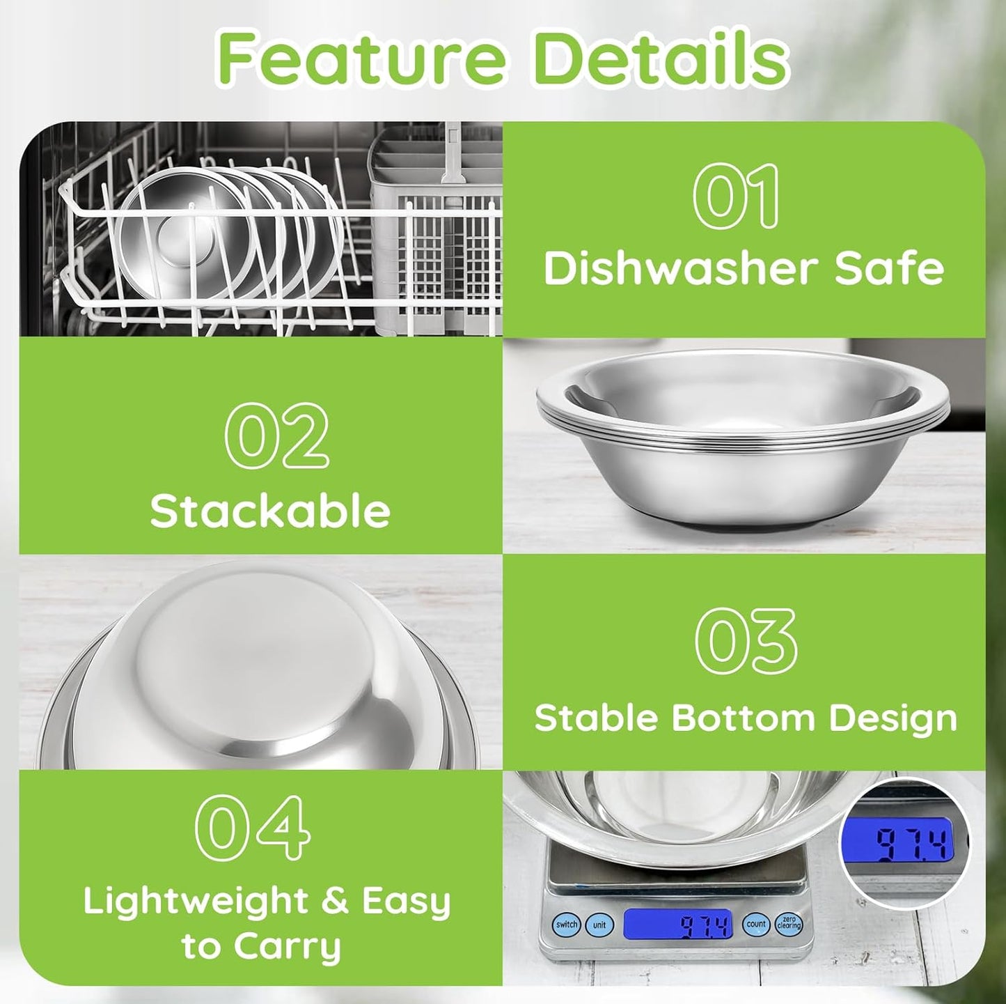 304(18/8) Stainless Steel Mixing Bowls for Kitchen, 4 Pack 6.3" 13.67 fl.oz Metal Mixing Bowls Set Stackable for Baking Serving Cooking Food Prep Storage Dishwasher Safe Lightweight