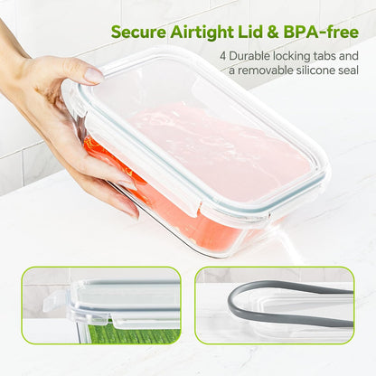 5-Pack 35 oz Borosilicate Glass Food Storage Containers with Lids, Stackable Airtight Glass Meal Prep Containers for Lunch & Leftover, BPA-Free & Leak Proof, for Microwave, Oven, Dishwasher