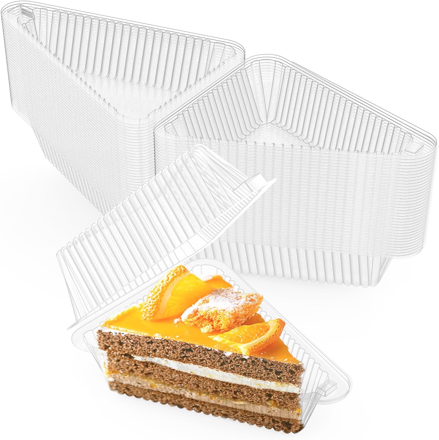 Goiio 300 Pieces Cake Slice Plastic Containers, 4.33 Inches Hinged Lid Cheese Cake Container, for Home, Bakery and Cafe