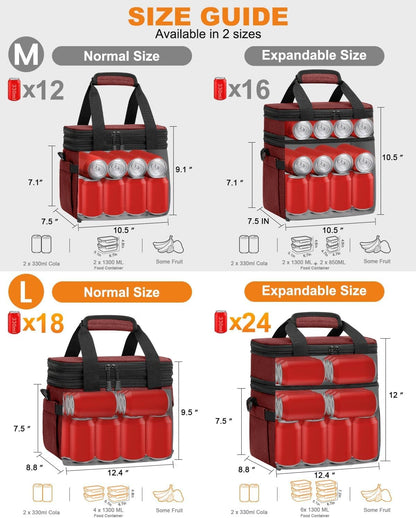 Pritent Lunch Box For Men Women Double Deck Insulated Lunch Bag For Men Woman Leakproof Expandable Cooler Bag with Adjustable Shoulder Strap for Kids Shool Work Picnic Camping(Beige,Large)