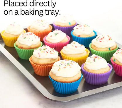 Silicone Baking Cups: Reusable Silicone Baking Cups, Non-Stick Muffin Liners, Cupcake Liner, Multicolor - 12 Pack