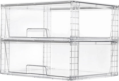 Vtopmart 3 Pack Large Stackable Storage Drawers,Easily Assemble Clear Acrylic Bathroom Closet Undersink Organizers,Plastic Storage Bins for Cabinet,Kitchen Pantry,Medicine Organization