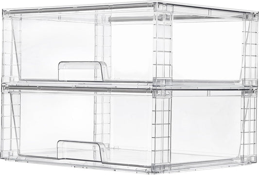 Vtopmart 3 Pack Large Stackable Storage Drawers,Easily Assemble Clear Acrylic Bathroom Closet Undersink Organizers,Plastic Storage Bins for Cabinet,Kitchen Pantry,Medicine Organization