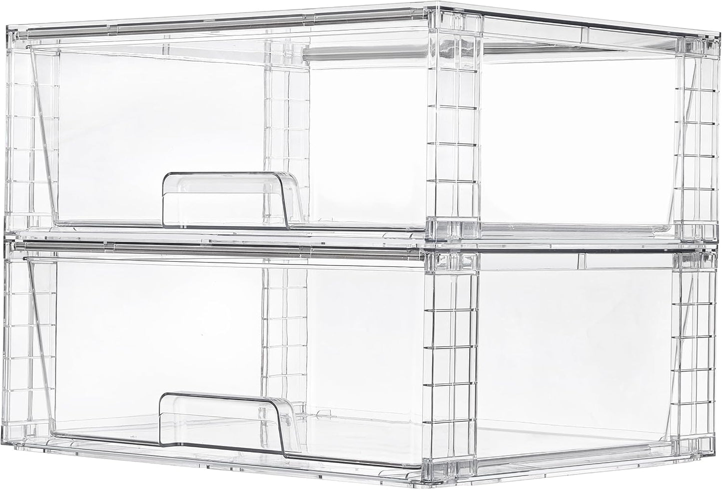 Vtopmart 3 Pack Large Stackable Storage Drawers,Easily Assemble Clear Acrylic Bathroom Closet Undersink Organizers,Plastic Storage Bins for Cabinet,Kitchen Pantry,Medicine Organization