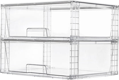 Vtopmart 3 Pack Large Stackable Storage Drawers,Easily Assemble Clear Acrylic Bathroom Closet Undersink Organizers,Plastic Storage Bins for Cabinet,Kitchen Pantry,Medicine Organization