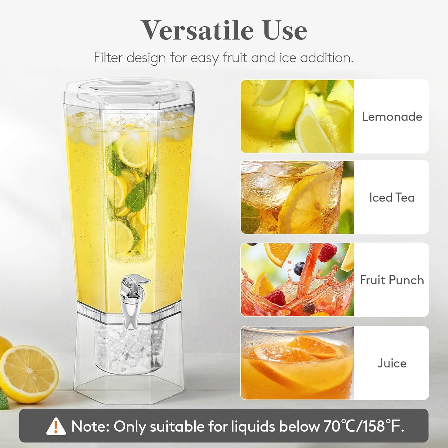 Lifewit 1 Gallon Drink Dispenser for Parties 2 Pcs, Plastic Beverage Container for Juice/Tea/Soda with Stand & Fruit Infuser, Clear Lemonade Dispenser with Leak-Proof Spigot, BPA Free Water Pitcher