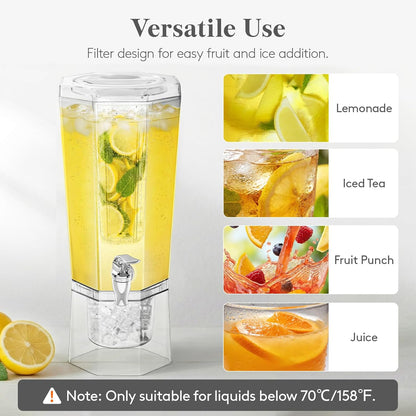 Lifewit 1 Gallon Drink Dispenser for Parties 2 Pcs, Plastic Beverage Container for Juice/Tea/Soda with Stand & Fruit Infuser, Clear Lemonade Dispenser with Leak-Proof Spigot, BPA Free Water Pitcher