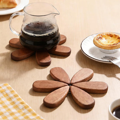 Vertdens Wooden Trivets for Hot Dishes, Hot Dish Coaster with Tree-Shaped Wood Collapsible Hot Pad Trivet Tree for Restaurant, 4 Wooden Trivet + 1 Stand（Walnut Wood）