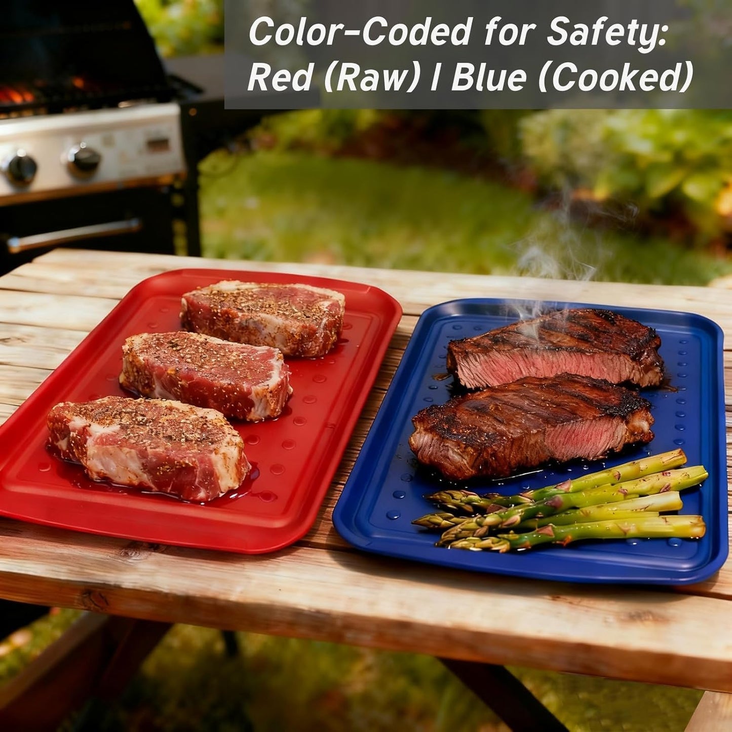 17 Inch Grilling Prep & Serve Trays with Non-Slip Base, Extra Thick,Warp-Resistant BBQ Platter Set for Cooking, Backyard Parties,Camping,Tailgating,Melamine Serving Trays for Food Prep,Red & Black