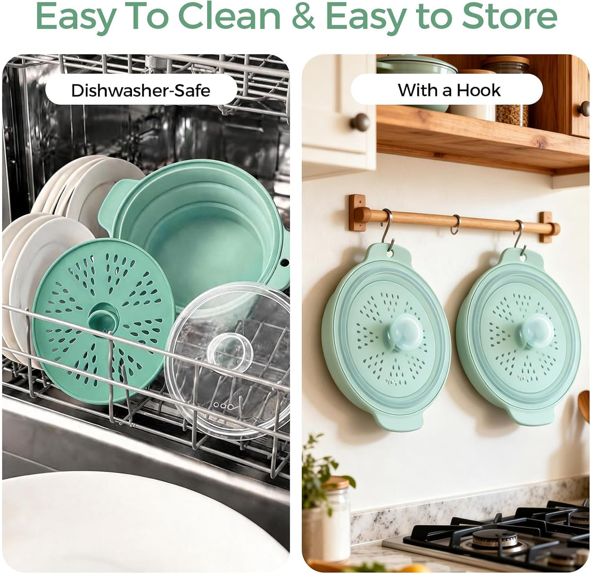 FUNKYLEE 42oz Collapsible Silicone Microwave Steamer for Vegetables, Green