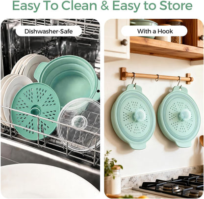 FUNKYLEE 42oz Collapsible Silicone Microwave Steamer for Vegetables, Green