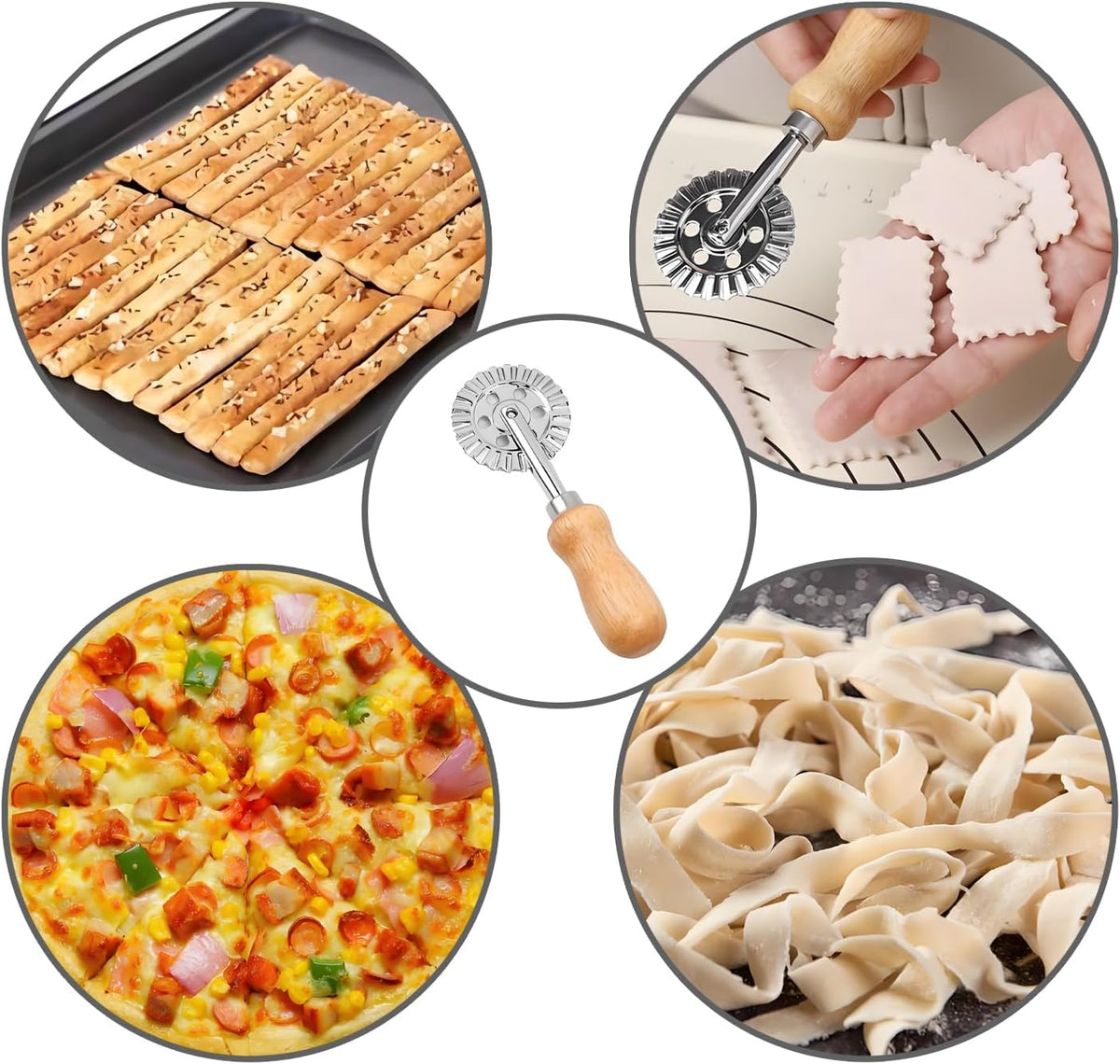 Ravioli Cutter Wheel, Fluted Pastry & Pizza Wheel with Wood