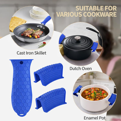 Cast Iron Skillet Handle Covers - 3 Pack Assist Pan Handle Sleeve Pot Holders, Heat Resistant Pot Handle Covers, Non-Slip Silicone Cast Iron Handle Grip for Cast Iron Skillet Metal Pan (Red)