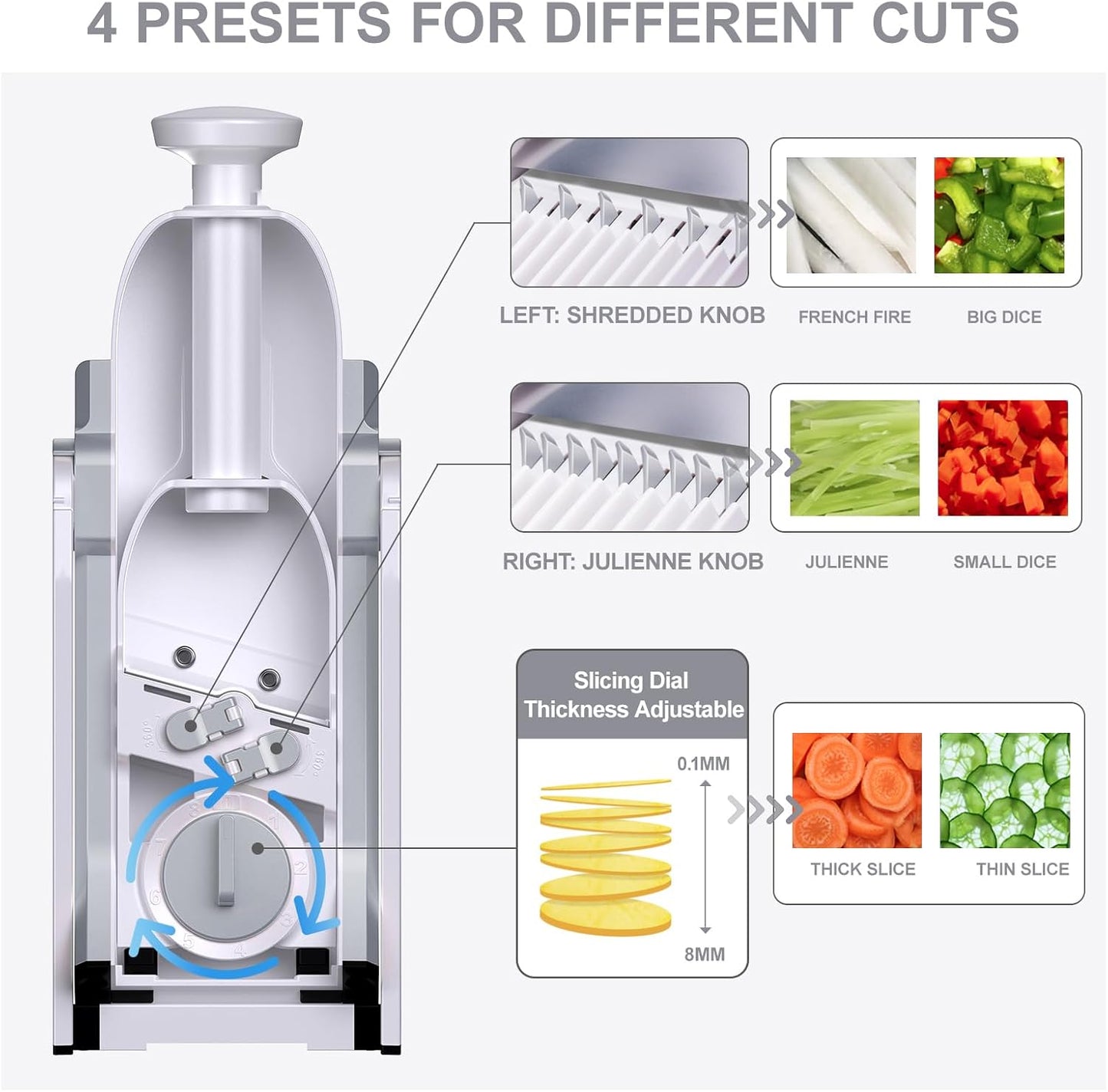 SUPMAKIN Safe Mandoline Slicer, Adjustable Vegetable Food Slicer and Chopper, Potato Fries Fry Cutter, Veggie Salad Chopper, New Kitchen Chopping Artifact Gifts 2026 (SliverGray)