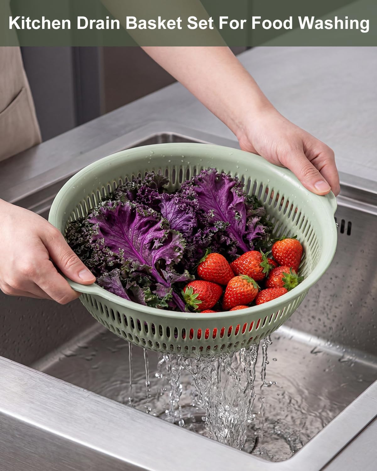 3 pcs Plastic Wash Basket Round Perforated Colander Wash Vegetables and Fruits Drain Cooked Pasta Kitchen Essentials Food Strainer Basket Strainer Kitchen Blue Yellow green red (3PCS-Green)