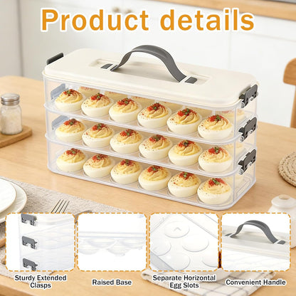 3-Layer Deviled Egg Container with Lid and Handle, Clear Plastic Deviled Egg Carrier for Fridge, Portable Stackable Eggs Holder Platter for Easter Party Picnics Camping Travel