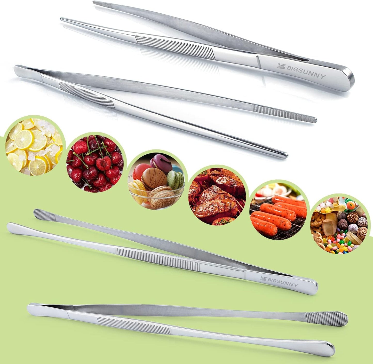 Set of 3 Kitchen Tweezers Fine Tweezer Tongs, MSY BIGSUNNY Stainless Steel Food Tweezers, Precision Serrated Tips Food Tongs (8.5" 10" and 12")