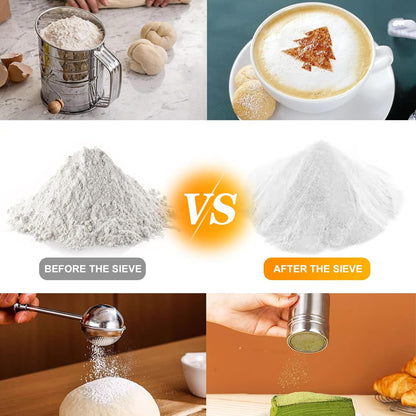 4 in1 Flour Sifter Stainless Steel, 5 Cup Flour Sifter for Baking, Sifter for Baking with Powdered Sugar Duster Set, Flour Shaker Duster for Baking Cakes, Pies, Pastries, Desserts and Cupcakes