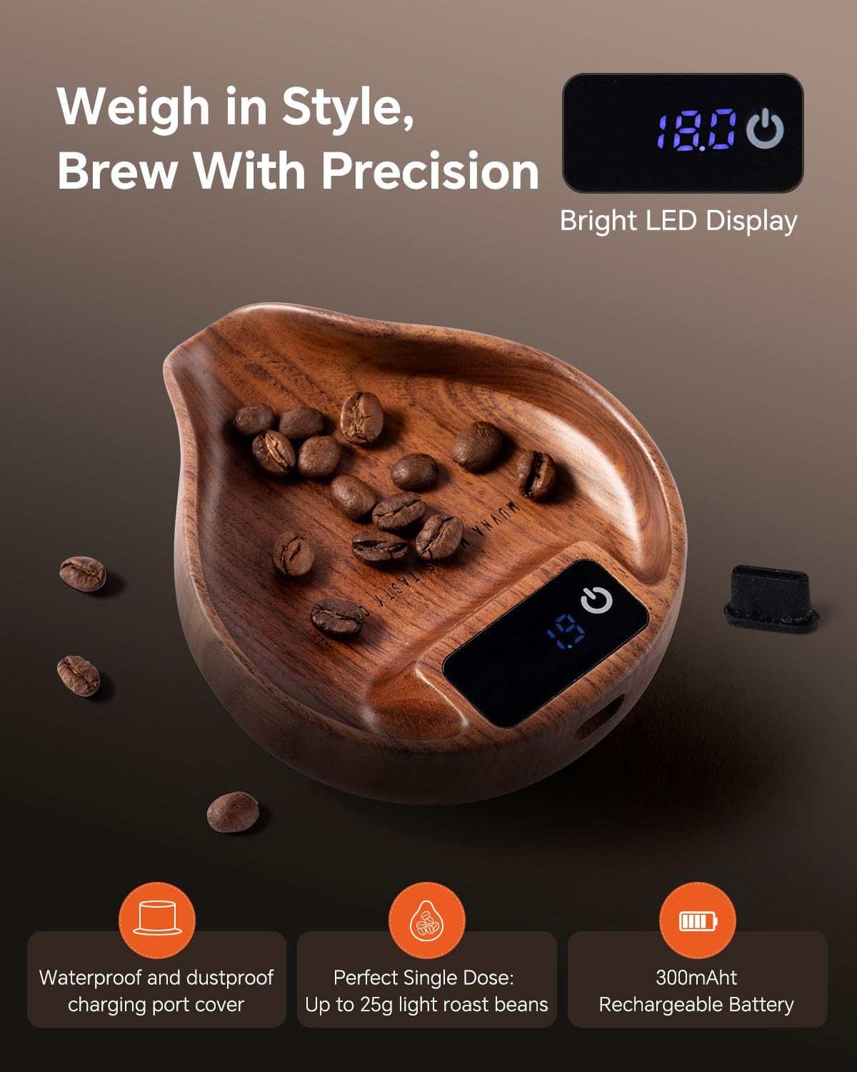 Walnut Coffee Bean Scale Set with Spritzer, Coffee Lover Gifts