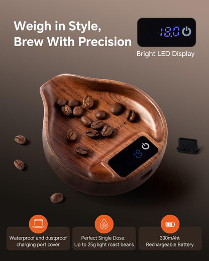 Walnut Coffee Bean Scale Set with Spritzer, Coffee Lover Gifts