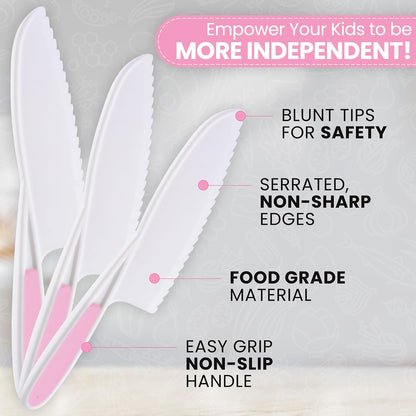Zulay Kitchen 3-Piece Kids Knife Set for Real Cooking & Baking - Toddler Knives for Cutting Fruits, Veggies, & Cake - Children’s Montessori Knive with Serrated Edges - Safe & Fun Lettuce Knife (Red)