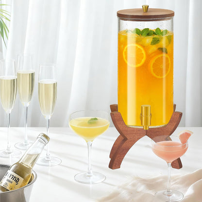 Glass Drink Dispenser,1.5 Gallon Beverage Dispenser with Stand,Lemonade Dispenser with Stainless Steel Faucet,Drink Dispensers for Parties, Bars and Home (Cross Stand)