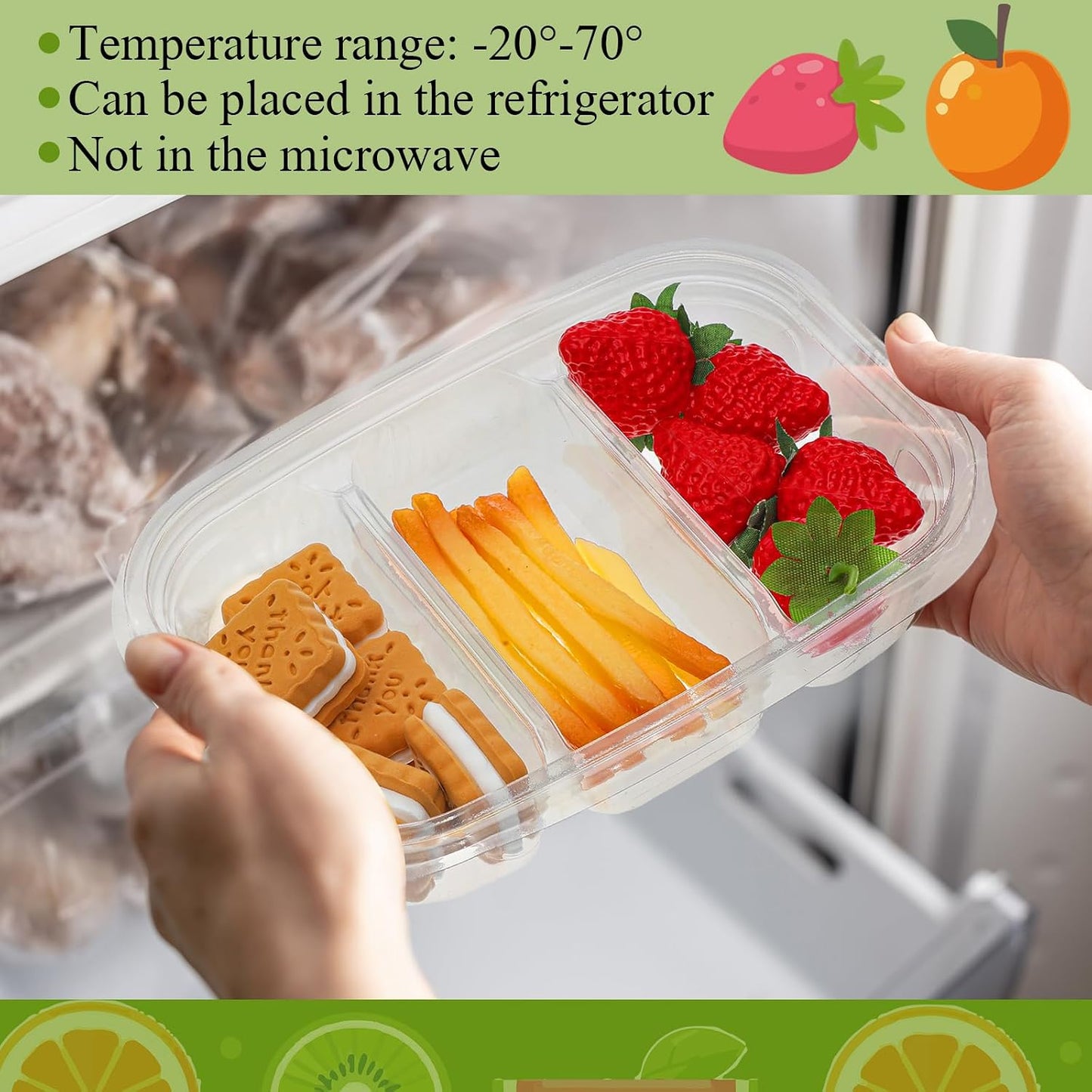 Chunful 36 Pcs 3 Compartment Transparent Snack Containers with Lids Disposable Bento Box Plastic Food Meal Prep Containers for Condiment Salad Dipping School Work Lunch