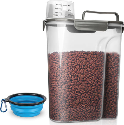 TIOVERY Upgraded Dog Food Storage Container Small, Cat Food Container Airtight, Pet Food Container Dispenser with Pour Spout, Measuring Cup and 4 Seal Buckles for Dogs, Cats, Birds (Blue)