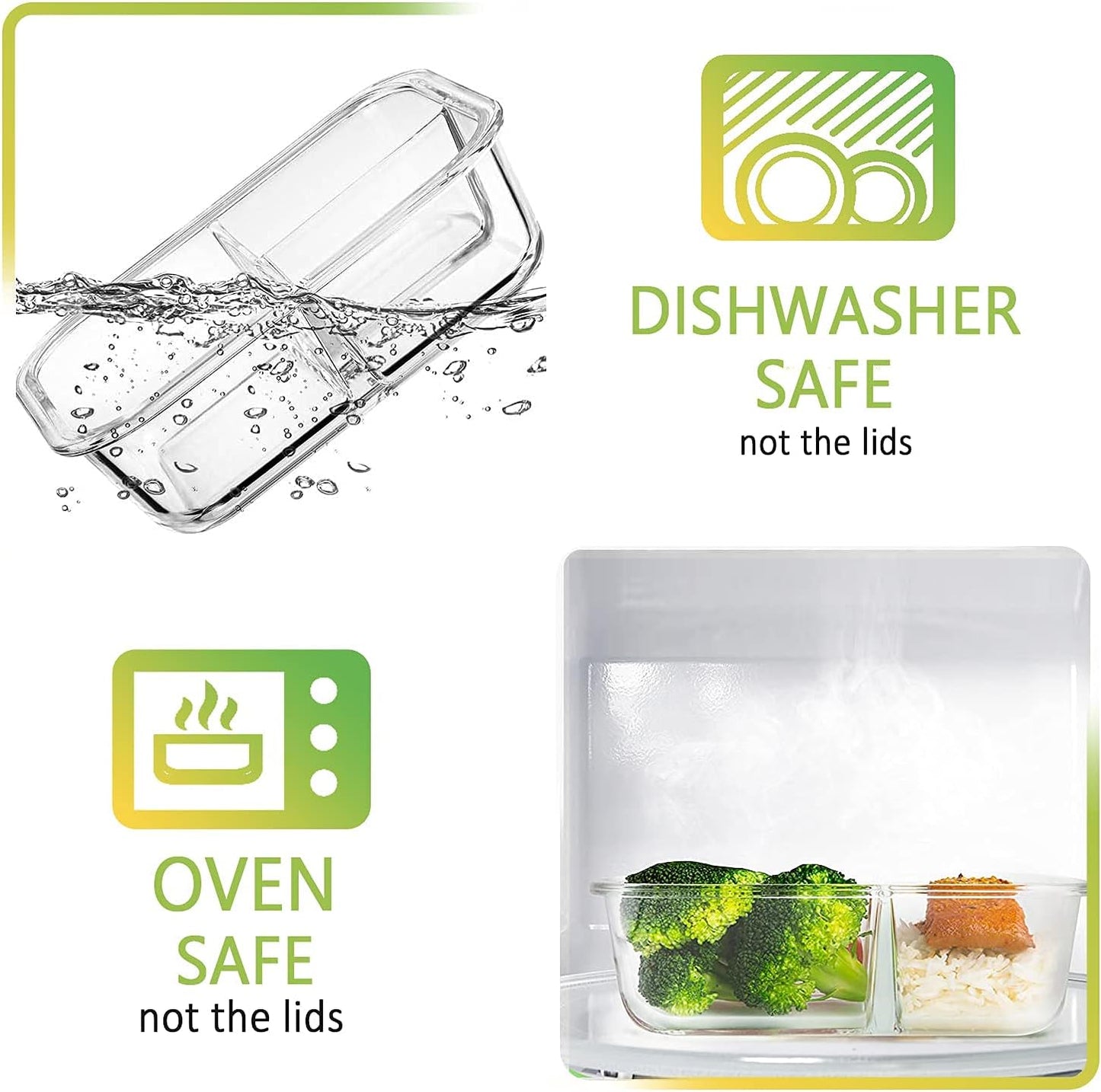 M MCIRCO [5-Pack, 36 oz] Glass Meal Prep Containers 3 Compartment with Lids, Glass Lunch Containers,Food Prep Lunch Box,Bento Box,Microwave, Oven, Freezer, Dishwasher (4.5 Cups, Green)