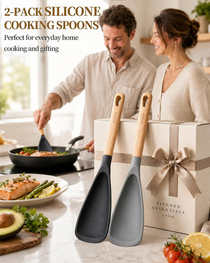 Astercook Cooking Spoon, 2 Pack, Nonstick Safe Silicone Spoonula Spatula