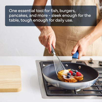 Misen Fish Stainless Steel Spatula - Slotted Turner for Cooking - Perfect for Frying - Heat Resistant - Dishwasher Safe -1mm Thick Flexible Flipper - Soft Silicone Grip Handle for Easy Use