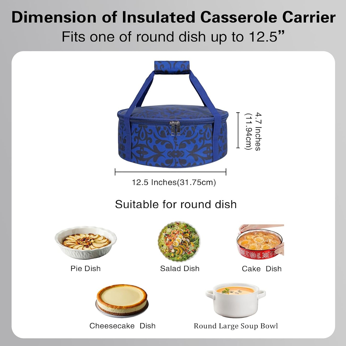 Round Insulated Pie Carrier – Thermal Portable Lunch Transport Cheesecake Cake Dish Container Bag Keep Food Hot/Cold/Fresh for Potlucks Parties Gathering/Cookouts/Church Dinner/Outdoor Events-Red