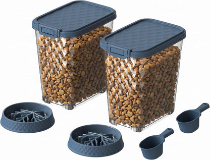 Airtight Dog Food Storage Container 30 lb with Attachable Wheels, Clear Pet Food Sorage Containers with Scoop & Slow-Feeding Bowl, Easy to Move Clean Refill, Fit for Dog Cat Bird Food