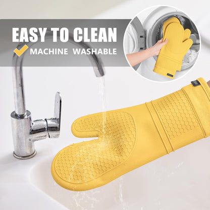 RORECAY Silicone Oven Mitts and Pot Holders Sets, Gloves for Kitchen, Beige