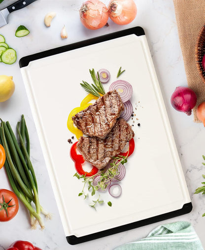 Plastic Cutting Board for Kitchen - Extra Large Cutting Board 18 Inch Reversible Chopping Board, Juice Groove, Non Slip Feet, Dishwasher Safe, BPA Free Large Cutting Board for Meat Vegetables Fruit