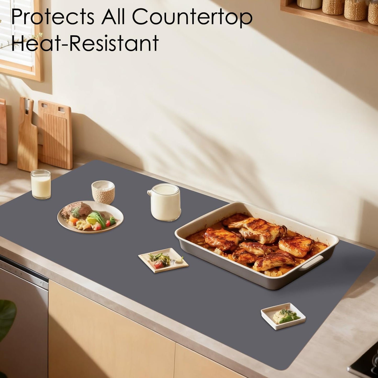 Extra Large Silicone Mat, 31.5x23.6 Inch Heat Resistant Mat for Kitchen Counter, Non Stick Silicone Baking Mat for Dough and Pastry, Thick Silicone placement Countertop Protector, Black countertop mat