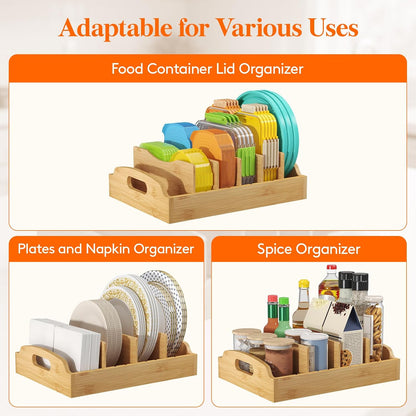Lifewit Bamboo Lid Organizers for Inside Cabinet with 5 Sections