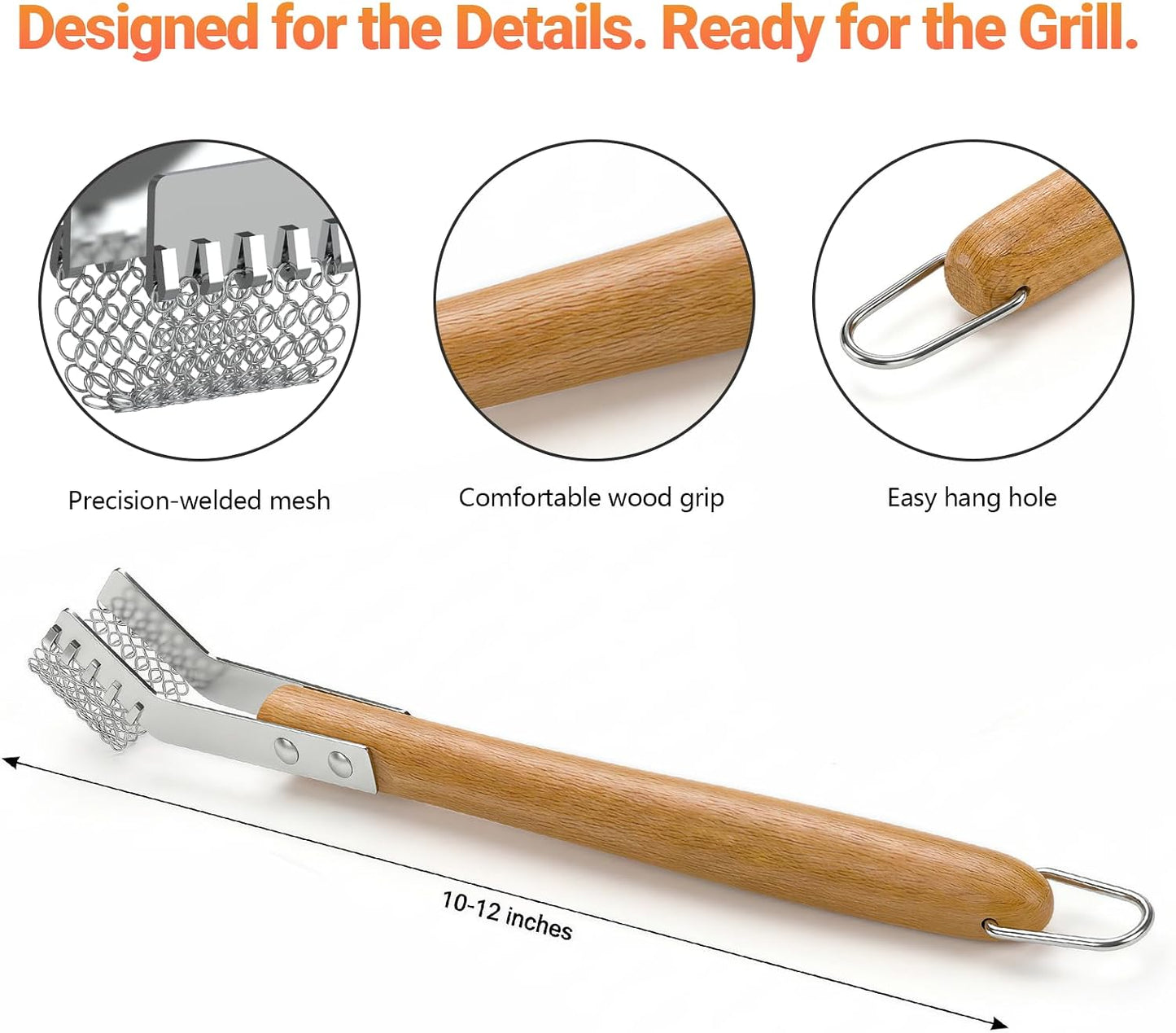 Grill Scraper with Adjustable Blade, 13 Notches Universal Bristle Free Grill Brush for Hot & Cold Grill Grates, Heavy Duty Stainless Steel Grill Cleaning Tool for Gas Charcoal Electric Grills