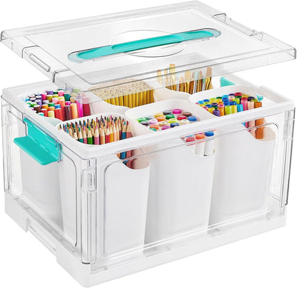 Vtopmart 24 QT Clear Plastic Craft Organizer with 6 Detachable Inserts, Art Supply and Tool Storage Box for Craft, Crayon,Pencils,1 Pack