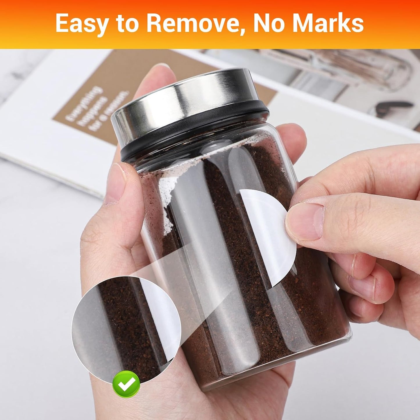 Segarty Food Label Stickers, 300 Pcs Blank Expiration Date Stickers to Write On, with 1 Black Pen, Waterproof Removable Freezer Labels for Glass Spice Jars, Canister, Food Container