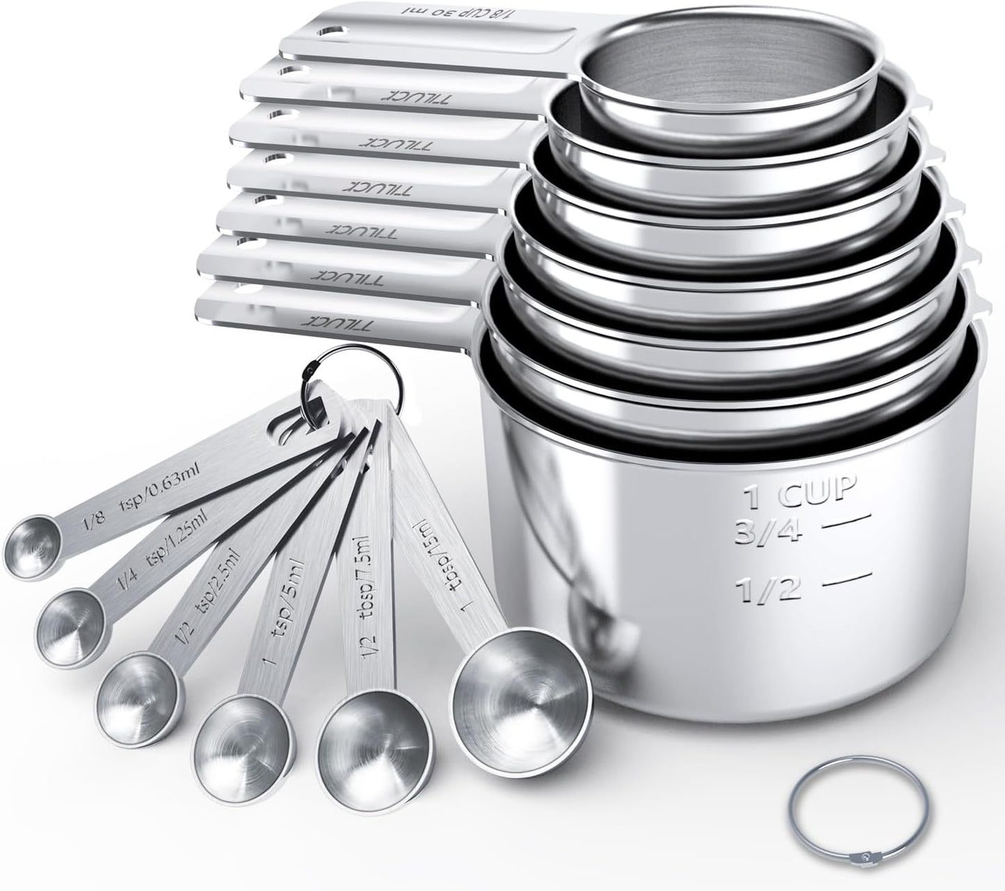 TILUCK Stainless Steel Measuring Cups & Spoons Set,Coffee Scoop Spoon,Kitchen Gadgets for Cooking & Baking,Set of