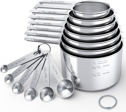 TILUCK Stainless Steel Measuring Cups & Spoons Set,Coffee Scoop Spoon,Kitchen Gadgets for Cooking & Baking,Set of