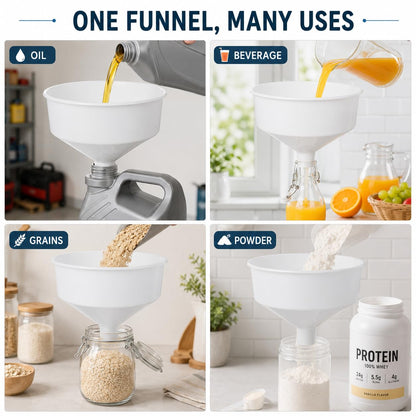 DOITOOL 10.43" Wide Mouth Plastic Funnel, Extra Large Food Grade Kitchen Funnels for Beer Oil Jam Beverage Filling, Liquid Dry Ingredients, 1-Pack White