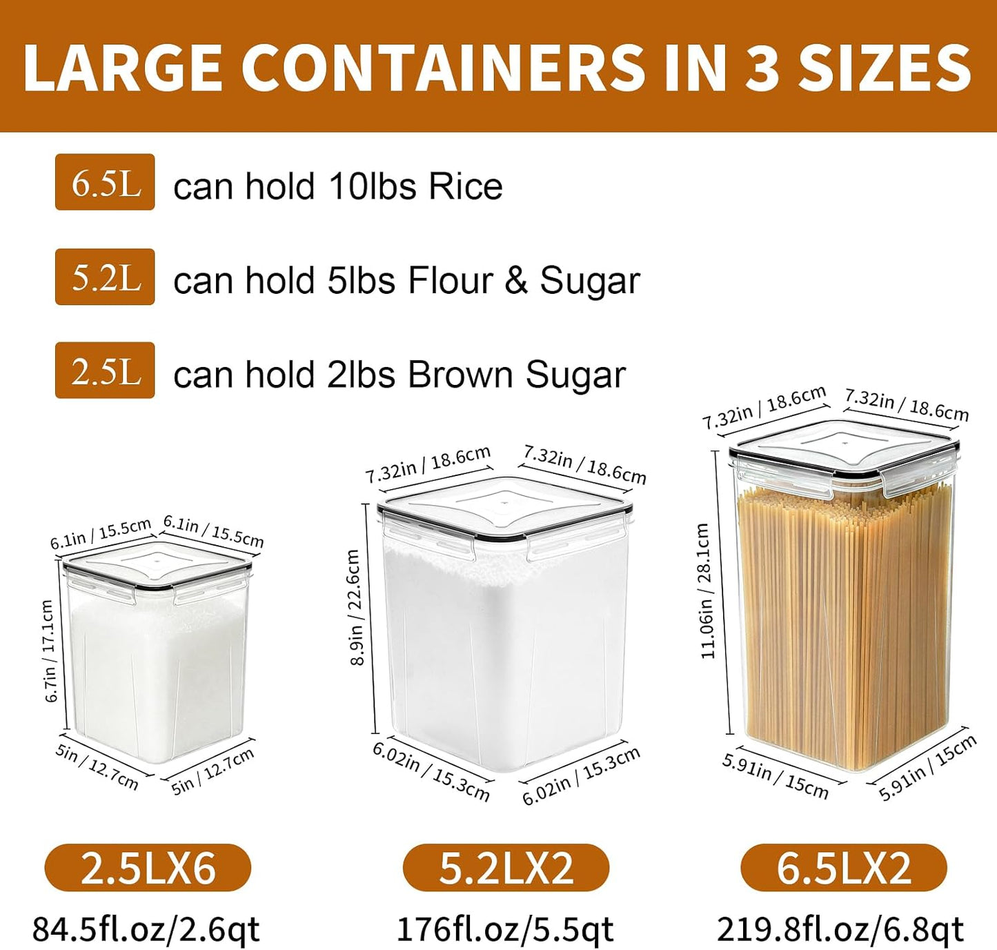 Flour Sugar Storage Containers, 10 Pack Large Airtight Food Storage Containers with Lids for Kitchen Pantry Organization and Storage, BPA Free Plastic Canisters Sets for Cereal, Rice and Baking