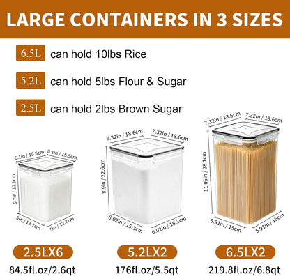 Flour Sugar Storage Containers, 10 Pack Large Airtight Food Storage Containers with Lids for Kitchen Pantry Organization and Storage, BPA Free Plastic Canisters Sets for Cereal, Rice and Baking