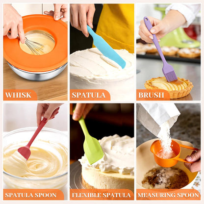 21PCS Mixing Bowls with Lids Set - 7 Nesting Mixing Bowls, 3 Graters, 11 Baking Tools, Lids, Stainless Steel Mixing Bowl for Mixing & Baking, Size 0.7/1.1/1.5/2.1/3.5/4/4.5 QT, Colorful