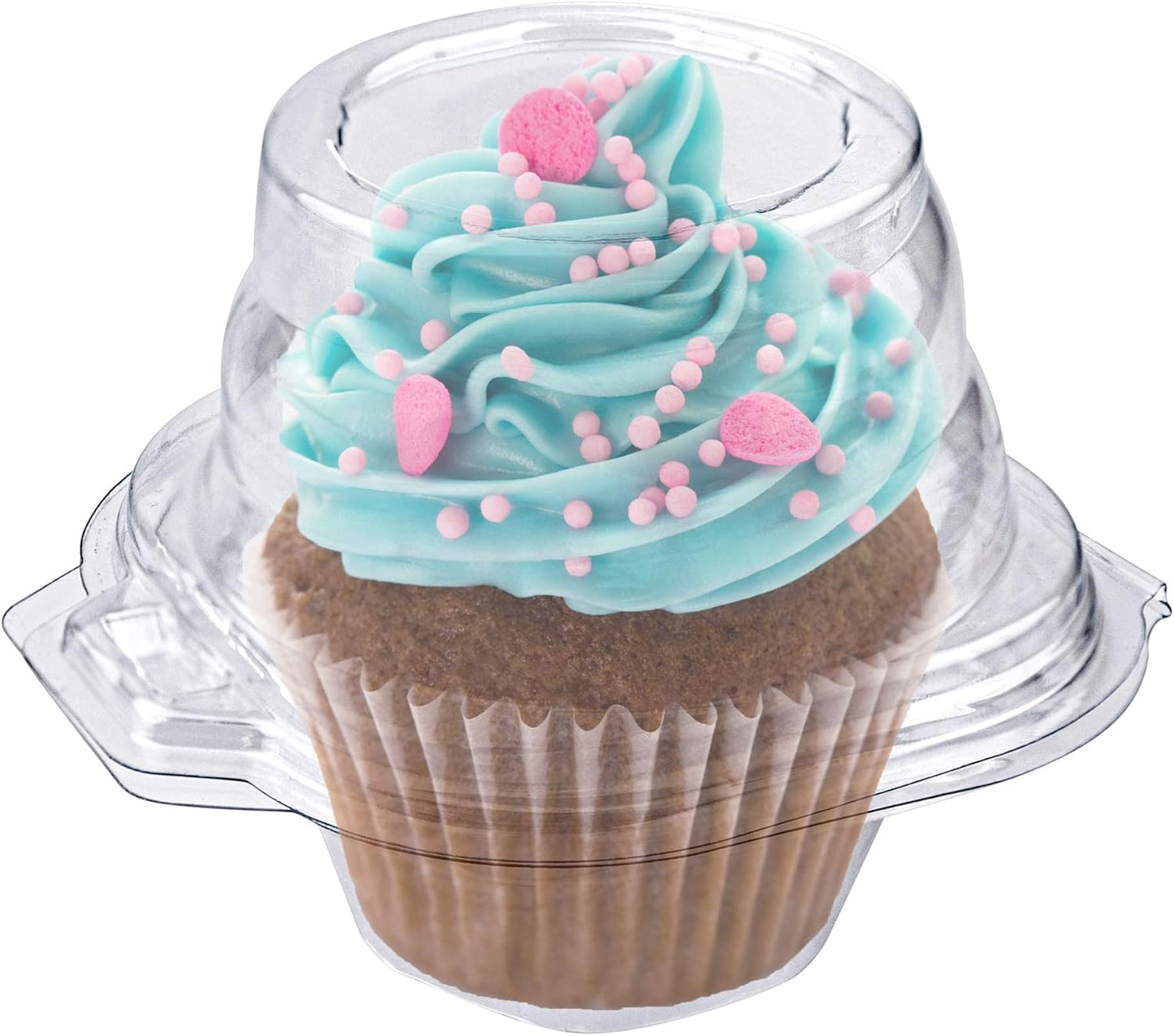 Stock Your Home Individual Plastic Cupcake Containers Disposable with Connected Airtight Dome Lid (100 Count) Clear Single Cupcake Container, BPA Free