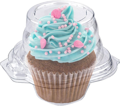 Stock Your Home Individual Plastic Cupcake Containers Disposable with Connected Airtight Dome Lid (100 Count) Clear Single Cupcake Container, BPA Free